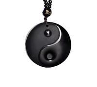 JFGCTYHXY Collier en jadéite, Pendentif amulette en obsidienne naturelle représentant un dragon phénix et les huit trigrammes, symbole de paix(B)