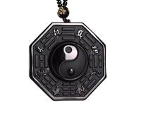 JFGCTYHXY Collier en jadéite, Pendentif amulette en obsidienne naturelle représentant un dragon phénix et les huit trigrammes, symbole de paix(C)