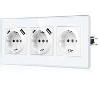 Jfgm2 Triple Prise Usb Avec Borne Enfichable Prise Schuko En Verre Encastrée Avec Port Usb - 2 X (Type C Et Usb-A Max. 2,1 A) Prise Murale Triple Blanche Avec Sécurité Enfant[DYB984217]