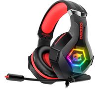 JFKJG-Casque de Jeu pour PC, PS4, PS5, Xbox, Casque de Jeu avec Suppression du Bruit, Micro Flexible, Cache-Oreilles, lumière RVB pour téléphone, commutateur, Mac - Rouge