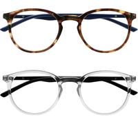 JFKJG-Met Lunettes Anti-Lumière Bleue Pack de 2 Montures Rondes et Mincess Charnières à Ressort Améliore le Sommeil Jeux Ordinateur Marron Transparente Hommes Femmes BB60-2C +0.00