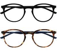 JFKJG-Met Lunettes Anti-Lumière Bleue Pack de 2 Montures Rondes et Mincess Charnières à Ressort Améliore le Sommeil Jeux Ordinateur Noir Marron Hommes Femmes BB60-12 +0.00