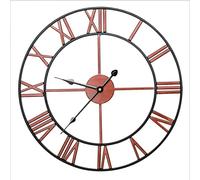 JFNHUTL Horloge Murale Gros Chiffres Romains Géant Face Ouverte en Métal Grande Horloge Murale de Jardin Extérieur Horloge Murale en Fer Rouge Cuivre-50cm, Vintage Doré, 60CM Déc