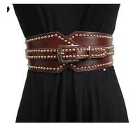 JFNKLFG Ceinture large en cuir PU for femme, élastique, rivetée, for robe, corset, décoration Pour jeans et pantalons(Coffee)