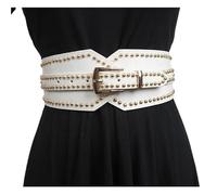 JFNKLFG Ceinture large en cuir PU for femme, élastique, rivetée, for robe, corset, décoration Pour jeans et pantalons(Beige)