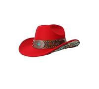 JFNKLFG Chapeau de Cowboy Occidental Vintage avec Ceinture Concho Turquoise, à Large Bord, Beige brodé, Luxe, fête Voyage, Sombrero