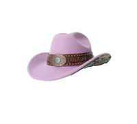 JFNKLFG Chapeau de Cowboy Occidental Vintage avec Ceinture Concho Turquoise, à Large Bord, Beige brodé, Luxe, fête Voyage, Sombrero