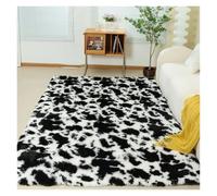JFNKLFG Descente de Lit Grands Tapis for Salon Moderne, de à Cheveux Longs dans la Chambre Coucher, décoration en Fourrure, Chevet Moelleux(Cow Color,50x80cm)