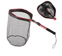 JFNKLFG Epuisette Peche Filet de pêche télescopique Pliable, Maille d'atterrissage avec Tige cuillère à Mouche portative revêtue Caoutchouc, Accessoires Carpe pour Eau Douce Ou Salée(Red 50cm)