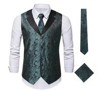 JFNKLFG Gilet de costume for hommes, cravate, motif Paisley, été, cérémonie d'hôte mariage, coupe ample, bouton unique, mélange coton Pour mariage, soirée d'affaires(Dark green,M)