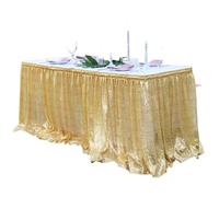 JFNKLFG Jupes de Table Jupe de Table à Paillettes Tables Flash Tissu Décoration fête d'anniversaire Mariage Festival Événement Rectangle Jupes(Golden,14FT 70x426cm)
