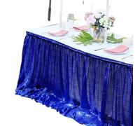 JFNKLFG Jupes de Table Jupe de Table à Paillettes Tables Flash Tissu Décoration fête d'anniversaire Mariage Festival Événement Rectangle Jupes(Deep Blue,14FT 70x426cm)