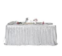 JFNKLFG Jupes de Table Jupe de Table à Paillettes Tables Flash Tissu Décoration fête d'anniversaire Mariage Festival Événement Rectangle Jupes(Silver,14FT 70x426cm)