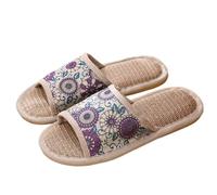 JFNKLFG Pantoufles D'intérieur En Lin For Couple, Plancher Bois For La Maison, Antidérapantes For Hommes Et Femmes, De Printemps D'été Pour l'intérieur et l'extérieur(PURPLE,44-45(260mm))
