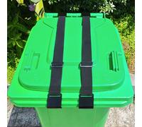 JFOMOYGI Lot de 2 sangles de verrouillage en métal à double griffe pour animaux - Sangles de verrouillage pour couvercle de poubelle - Crochets noirs - Breveté en attente