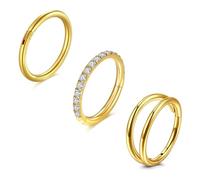 JFORYOU 3PCS Helix Hoops Anneau de Nez Double 16G/18G/20G 316L Acier Chirurgical CZ Anneau de Septum Cartilage Conch Daith Tragus Piercing Bijoux Boucles d'oreilles Or Argent