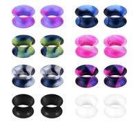 JFORYOU Bouchons d'oreilles en Silicone 8 paires D'écarteurs D'oreilles Flexibles Doublement évasés Piercing Earlet Retainer 6/8/10/12/14mm Noir blanc coloré