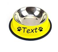 jfs Gamelle en acier inoxydable pour chien ou chat pour eau et nourriture, gamelle avec noms personnalisés pour nourriture et eau pour grands et petits chiens (jaune)
