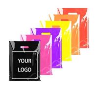 jfs Lot de 100 sacs à provisions colorés avec logo personnalisé avec poignées, sacs cadeaux en plastique, sacs cadeaux personnalisés, sac à provisions coloré, logo texte personnalisé, blanc, 20x30cm