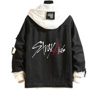 JFSKFOU Stray Kids Sweat à capuche pour homme, motif lettre, patchwork, veste en jean pour l'automne et l'hiver, unisexe, pour couple (5, M), 5, M