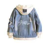 JFSKFOU Stray Kids Veste en jean pour homme et femme Harajuku Streetwear à manches longues pour manteau à capuche, Denim 4, M