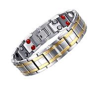 JFUME Bracelets magnétiques pour homme plaqué or 18 carats avec aimants double rangée en argent avec outil de suppression de lien 21,5 cm réglable