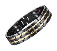 JFUME Bracelets Magnétiques pour Homme Plaqué Or 18k et Acier Inoxydable Noir PVD avec Outil de Retrait de Lien 22cm Réglable