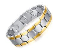 JFUME Bracelets magnétiques pour hommes plaqués or 18K avec aimants argentés à double rangée avec outil de retrait de lien 21.5cm ajustable