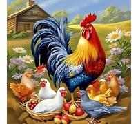 JFYHAB Diamond Kit de peinture diamant 5D pour adultes, un vieux coq et sa famille, poulet, kit d'art pour débutant, peinture à faire soi-même en cristal rond à faire soi-même, 30,5 x 30,5 cm