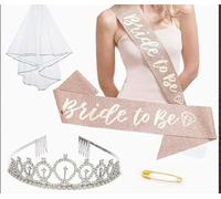 JGA Accessoires pour femme, décoration Bride to Be avec voile, couronne et écharpe, décoration de fête de bachelorette pour enterrement de vie de jeune fille, fête de mariage, accessoires photo