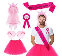 JGA - Costume pour homme - Pour enterrement de vie de jeune fille - Avec écharpe Miss le marié - Voile à paillettes - Lunettes de soleil en forme de cœur rose et tutu pour homme - Costume amusant pour