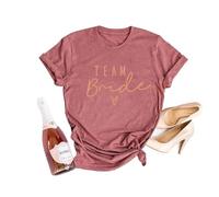 JGA T-shirt Team Bride pour femme, enterrement de vie de jeune fille, demoiselle d'honneur (S à 3XL), Team Braut Rosa2, L
