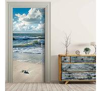 JGCAI 3D Sticker De Porte Trompe l'oeil Effect Paysage De Vagues De Plage Autocollant Porte Poster PVC Auto-Adhésif Amovible Autocollant pour Salon Porte Cuisine Chambre Salle De Bain 77x200cm