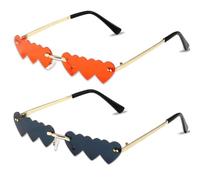 JGCJGG 2 Paires Lunette de Soleil Coeur, Lunettes Coeur, Lunettes Coeur Rouge, Lunettes de Soleil Vintage Heart pour Hommes Femmes 70 Cosplay Hippie Accessoires(Rouge et Noir)