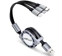 JGD-1.2m Câble de charge multi rétractable 3A, 3-en-1 Multi Chargeur USB Câble en Micro USB Type C iP pour téléphone 17 16 15 14 13 12 11 Xs X 8 7 6,Galaxy,Huawei,Honor,OnePlus,LG,Kindle(1Pack)