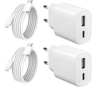 JGD-2 Pièces 25W Chargeur Rapide pour Apple iPhone 16/16 Pro/16 Pro Max/16 Plus/15/15 Pro/15 Pro Max/15 Plus/iPad P ro/iPad Air, PD+QC Multiple Prise Secteur USB Type C Adaptateur et Câble USB C