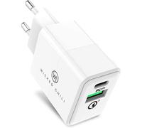 JGD-20W Chargeur USB Double avec QC3.0 et USB C PD - Chargeur Rapide Compatible avec iPhone 14, 13, 12 (Pro, Max, Plus, Mini), MagSafe Charger, 20W PD & QC 3.0 Dual Port Charging Adapter