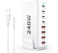 JGD-240W USB C Charger, 8-Port GAN USB Fast Charging Station, PD Fast Charger, Compatible avec iPhone/Samsung/Google/Tablet/MacBook Pro/MacBook Air