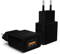 JGD-2X Chargeur Rapide Secteur - Quick Charge 1 Port USB 18 Watt - Prise Murale EU Universelle pour par ex. Apple, Samsung, HTC, LG, Sony - Noir