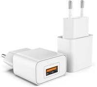 JGD-2X Chargeur Rapide Secteur - Quick Charge 1 Port USB 18 Watt - Prise Murale EU Universelle pour par ex. Apple, Samsung, HTC, LG, Sony - Blanc
