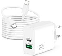JGD-30W 2-Port USB-C/A Rapide Chargeur pour Google Pixel 10/9 Pro/XL/Fold, 9a/8/8a/8 Pro, 7/7a/7Pro, 6/5/4/3, Chargeur Accessoire USBC Prise Bloc Charger Adaptateur + Câble Type C 2M