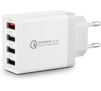 JGD-33W 4-Ports USB Chargeur avec Smart QC 3.0 Chargeur Rapide Multi Charge Plug Alimentation pour Samsung Galaxy S23 S22 S21 S20 S10 S10e S9 S8 A15 A54, iPhone, iPad, Nexus, HTC, Motorola, LG, etc