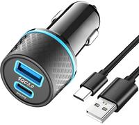 JGD-38 W pour iPhone 16e/16/16 Pro/16 Pro Max/16 Plus/15/15 Pro/15 Pro Max USB C Chargeur de voiture Câble de charge rapide 17 Double port PD et QC 3.0 Double port allume-cigare Adaptateur d'alimenta