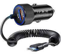 JGD-38W Chargeur de Voiture USB C, PD3.0 & QC3.0 Super Rapide Allume Cigare USB C Prise avec 1,4 M Câble Compatible avec iPhone 16/15 Pro Max Samsung S24 S23 S22 S21