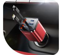 JGD-¿4-EN-1¿2025 84W Rétractable Allume Cigare USB C,¿Ultra-Compact¿PD 45W Chargeur Voiture Chargement Rapide, Prise Allume Cigare 12V/24V Accesoire Voiture, Car Charger pour iPhone/Sumsang-Rouge