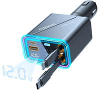 JGD-4 in 1 Allume Cigare USB C, 146W Chargeur Allume Cigare, 2.9 Feet, Lampe RGB, 30W Chargeur Voiture for iPhone 14/13/12, PD 65W Prise Allume Cigare 12V / 24V pour iPhone 16/15, Samsung, Laptop