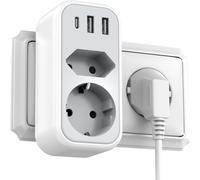 JGD-5 en 1 Multiprise Murale Bloc Prise Française - Multi Prises Mural Voyage avec 2 Port USB A & USB C Adaptateur International Secteur pour Bureau à Domicile Italie Espagne Allemagne Tourisme