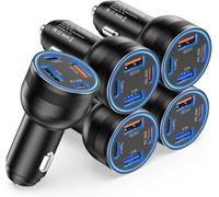 JGD-5-Pack Zigarettenanzünder Ladegerät, 65W 4 Ports kfz Ladegerät 12v USB C Rapide Adaptateur Voiture, PD3.0 et QC3.0 Chargeur Allume Cigare Prise Secteur pour iPhone 16 15 Pro Max, iPad,Samsung S25
