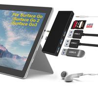 JGD-6 en 2 Surface Go /Go2 /Go3 Docking Station, USB C Dock avec USB3.0+2 USB 2.0+Lecteur de Carte SD+Lecteur de Carte Micro SD (Emplacement SD & TF)+Sortie Audio 3,5 mm(Casque) Surface Go Hub Adapta