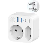 JGD-Adaptateur de Voyage à 2 Voies Sortie pour l'Afrique du Sud, Connecteur France vers l'Afrique du Sud avec 4 Prises USB (2 USB-C),Connecteur Schuko vers Type M pour Namibie,Lesotho,Mozambique,Blan